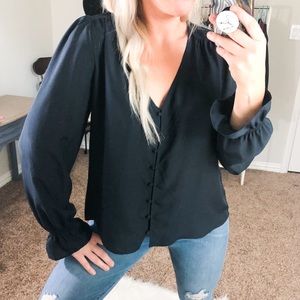 Joie Bologna V-Neck Midnight Button Blouse Size M